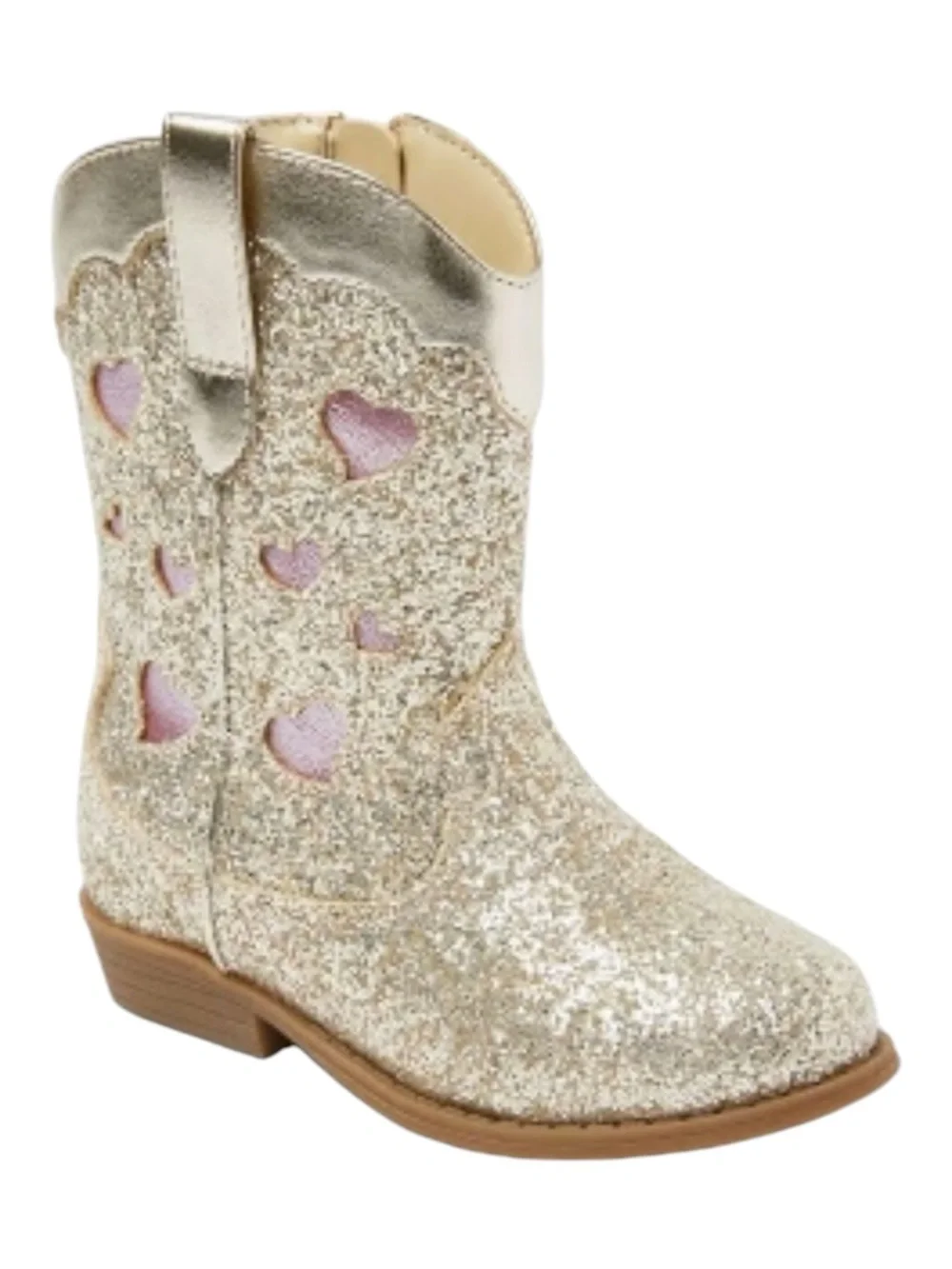 Cat & Jack Toddler Gold Glitter Dallas Cowboy Boot with Pink Accents